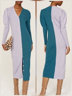 Busayo Rib Sweater Dress  Long Sleeves V-neck Size M